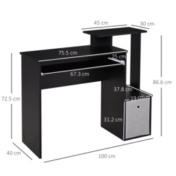 HOMCOM Computer Table with Keyboard Tray, Drawer, Shelf, Wooden Computer Desk, Home Office Workstation, Study Gaming Desk, Black - Aosom UK - thumbnail 3