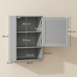 HOMCOM Bathroom Cabinet, Wall Mounted Storage Cabinet with Adjustable Shelves, 40 x 20 x 60 cm, Grey - thumbnail 3