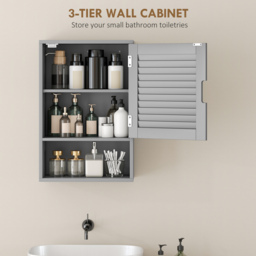 HOMCOM Bathroom Cabinet, Wall Mounted Storage Cabinet with Adjustable Shelves, 40 x 20 x 60 cm, Grey - thumbnail 4