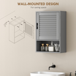 HOMCOM Bathroom Cabinet, Wall Mounted Storage Cabinet with Adjustable Shelves, 40 x 20 x 60 cm, Grey - thumbnail 6