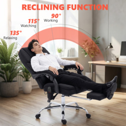 HOMCOM Office Chair with 6-point Vibration Massage and Heat, Fabric Desk Chair with Footrest, High Back, Black - thumbnail 7