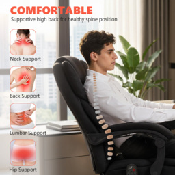 HOMCOM Office Chair with 6-point Vibration Massage and Heat, Fabric Desk Chair with Footrest, High Back, Black - thumbnail 5