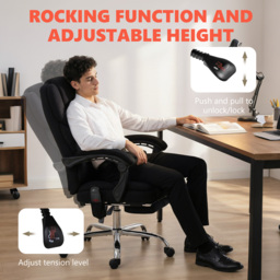 HOMCOM Office Chair with 6-point Vibration Massage and Heat, Fabric Desk Chair with Footrest, High Back, Black - thumbnail 8