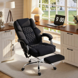HOMCOM Office Chair with 6-point Vibration Massage and Heat, Fabric Desk Chair with Footrest, High Back, Black - thumbnail 9