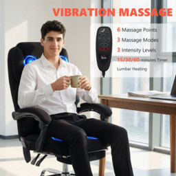 HOMCOM Office Chair with 6-point Vibration Massage and Heat, Fabric Desk Chair with Footrest, High Back, Black - thumbnail 4