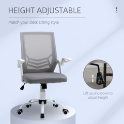 Vinsetto Home Office Chair and Computer Desk Set, Mesh Chair with with 90° Flip-up Armrest, Study Desk with Keyboard Tray and Drawer, White and Grey - thumbnail 4