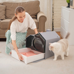 PawHut Cat Litter Box with Scoop, Enclosed Cat Toilet with Pull-Out Drawer, Odour Control & Easy Clean, Slate Grey - Aosom UK - thumbnail 8