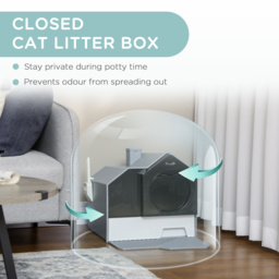 PawHut Cat Litter Box with Scoop, Enclosed Cat Toilet with Pull-Out Drawer, Odour Control & Easy Clean, Slate Grey - Aosom UK - thumbnail 6