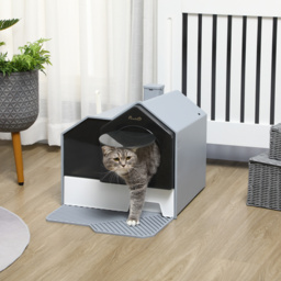 PawHut Cat Litter Box with Scoop, Enclosed Cat Toilet with Pull-Out Drawer, Odour Control & Easy Clean, Slate Grey - Aosom UK - thumbnail 2