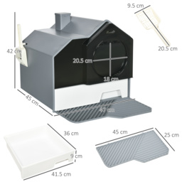 PawHut Cat Litter Box with Scoop, Enclosed Cat Toilet with Pull-Out Drawer, Odour Control & Easy Clean, Slate Grey - Aosom UK - thumbnail 3