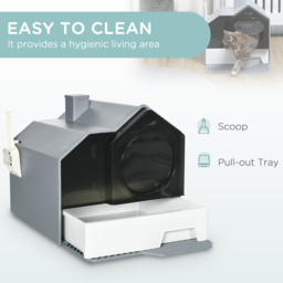 PawHut Cat Litter Box with Scoop, Enclosed Cat Toilet with Pull-Out Drawer, Odour Control & Easy Clean, Slate Grey - Aosom UK - thumbnail 5