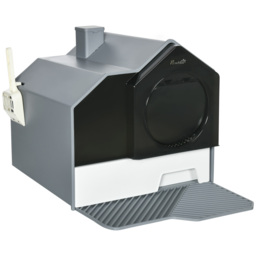 PawHut Cat Litter Box with Scoop, Enclosed Cat Toilet with Pull-Out Drawer, Odour Control & Easy Clean, Slate Grey - Aosom UK
