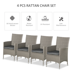 Outsunny 4-Piece Waterproof Rattan Garden Dining Chairs, Waterproof w/ Cushions for Patio, Blue/White - Aosom UK - thumbnail 4