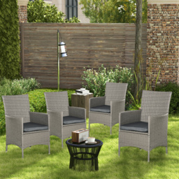 Outsunny 4-Piece Waterproof Rattan Garden Dining Chairs, Waterproof w/ Cushions for Patio, Blue/White - Aosom UK - thumbnail 2