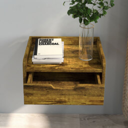 HOMCOM Floating Nightstand Set of 2 Wall Mounted Bedside Table with Storage Drawer for Bedroom, Rustic Brown - Aosom UK - thumbnail 7