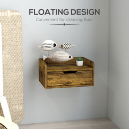 HOMCOM Floating Nightstand Set of 2 Wall Mounted Bedside Table with Storage Drawer for Bedroom, Rustic Brown - Aosom UK - thumbnail 5