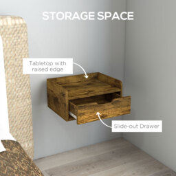 HOMCOM Floating Nightstand Set of 2 Wall Mounted Bedside Table with Storage Drawer for Bedroom, Rustic Brown - Aosom UK - thumbnail 6