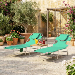 Outsunny 5-Position Adjustable Sun Loungers Set of 2 with Reading Hole and Side Pocket, Green - thumbnail 9