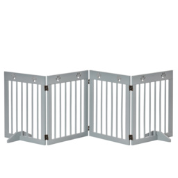 PawHut Pet Gate 4 Panel Wooden Dog Barrier Freestanding Folding Safety Fence with Support Feet up to 204cm Long 61cm Tall Light Grey - thumbnail 1