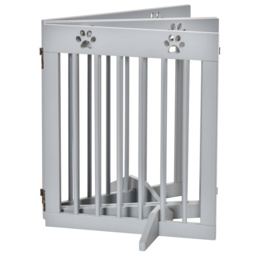 PawHut Pet Gate 4 Panel Wooden Dog Barrier Freestanding Folding Safety Fence with Support Feet up to 204cm Long 61cm Tall Light Grey - thumbnail 8