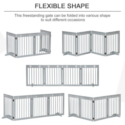PawHut Pet Gate 4 Panel Wooden Dog Barrier Freestanding Folding Safety Fence with Support Feet up to 204cm Long 61cm Tall Light Grey - thumbnail 5