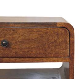 Solid Mango Wood Bedside Table with Spacious Drawer and Open Shelf, Nightstand with Minimalist Circular Profile, 35L x 45W x 56H cm, Brown - Aosom UK - thumbnail 4