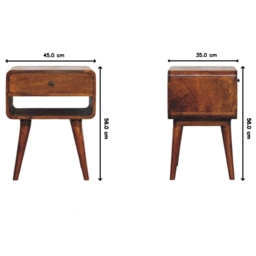 Solid Mango Wood Bedside Table with Spacious Drawer and Open Shelf, Nightstand with Minimalist Circular Profile, 35L x 45W x 56H cm, Brown - Aosom UK - thumbnail 3