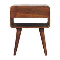 Solid Mango Wood Bedside Table with Spacious Drawer and Open Shelf, Nightstand with Minimalist Circular Profile, 35L x 45W x 56H cm, Brown - Aosom UK - thumbnail 5