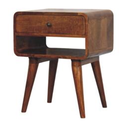 Solid Mango Wood Bedside Table with Spacious Drawer and Open Shelf, Nightstand with Minimalist Circular Profile, 35L x 45W x 56H cm, Brown - Aosom UK - thumbnail 6