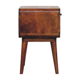 Solid Mango Wood Bedside Table with Spacious Drawer and Open Shelf, Nightstand with Minimalist Circular Profile, 35L x 45W x 56H cm, Brown - Aosom UK - thumbnail 7