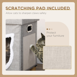 PawHut Cat Ottoman Bed 2-in-1, Cosy Cave with Cushion, Scratcher, Handles, Anti-Slip, Toy Ball, Grey - Aosom UK - thumbnail 5