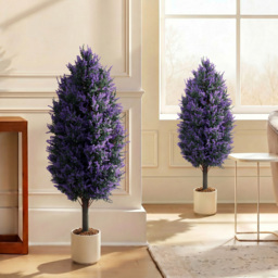 HOMCOM Set of 2 Artificial Lavender Flowers, Indoor Outdoor Fake Plants with Stakes, UV Resistant for Garden,  90 cm, Blue - thumbnail 7
