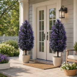 HOMCOM Set of 2 Artificial Lavender Flowers, Indoor Outdoor Fake Plants with Stakes, UV Resistant for Garden,  90 cm, Blue - thumbnail 2