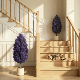 HOMCOM Set of 2 Artificial Lavender Flowers, Indoor Outdoor Fake Plants with Stakes, UV Resistant for Garden,  90 cm, Blue - thumbnail 2