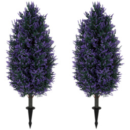 HOMCOM Set of 2 Artificial Lavender Flowers, Indoor Outdoor Fake Plants with Stakes, UV Resistant for Garden,  90 cm, Blue