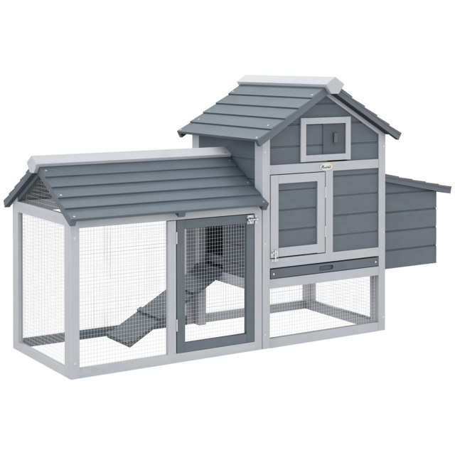 PawHut Solid Wood Enclosed Outdoor Backyard Chicken Coop Kit with Nesting Box,Grey - image 1