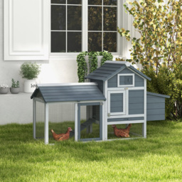 PawHut Solid Wood Enclosed Outdoor Backyard Chicken Coop Kit with Nesting Box,Grey - thumbnail 2