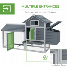 PawHut Solid Wood Enclosed Outdoor Backyard Chicken Coop Kit with Nesting Box,Grey - thumbnail 5