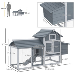 PawHut Solid Wood Enclosed Outdoor Backyard Chicken Coop Kit with Nesting Box,Grey - thumbnail 3