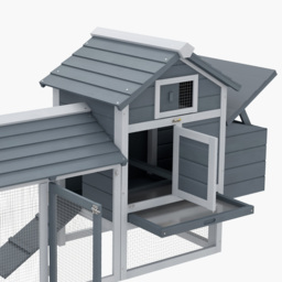 PawHut Solid Wood Enclosed Outdoor Backyard Chicken Coop Kit with Nesting Box,Grey - thumbnail 9