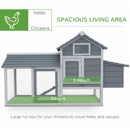 PawHut Solid Wood Enclosed Outdoor Backyard Chicken Coop Kit with Nesting Box,Grey - thumbnail 4