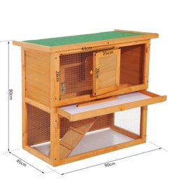 Pawhut Wooden 90cm 2 Tiers Rabbit Hutch - Aosom UK - thumbnail 3