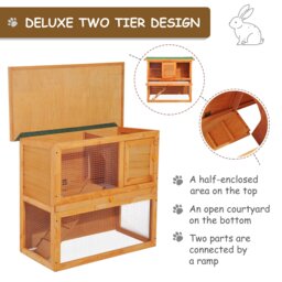 Pawhut Wooden 90cm 2 Tiers Rabbit Hutch - Aosom UK - thumbnail 6