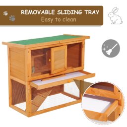 Pawhut Wooden 90cm 2 Tiers Rabbit Hutch - Aosom UK - thumbnail 4