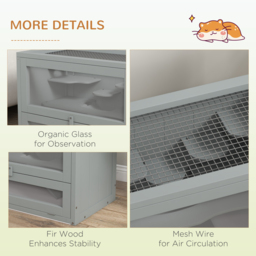 PawHut Wooden Hamster Cage Mouse Mice Rodent Small Animals Hutch Exercise Play House 60 x 35 x 42cm, Grey - thumbnail 6