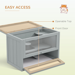 PawHut Wooden Hamster Cage Mouse Mice Rodent Small Animals Hutch Exercise Play House 60 x 35 x 42cm, Grey - thumbnail 5