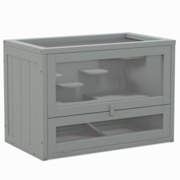 PawHut Wooden Hamster Cage Mouse Mice Rodent Small Animals Hutch Exercise Play House 60 x 35 x 42cm, Grey - thumbnail 1