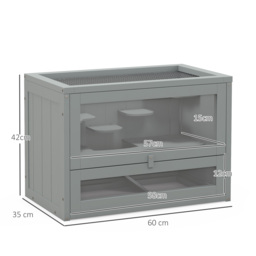 PawHut Wooden Hamster Cage Mouse Mice Rodent Small Animals Hutch Exercise Play House 60 x 35 x 42cm, Grey - thumbnail 3
