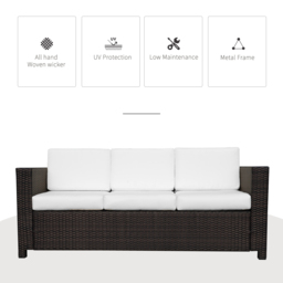 Outsunny 3 Seater All Weather Outdoor Sofa, Weatherproof Outdoor Sofa with Wicker Weave Metal Frame and Fire Resistant Cushion, Brown - Aosom UK - thumbnail 4