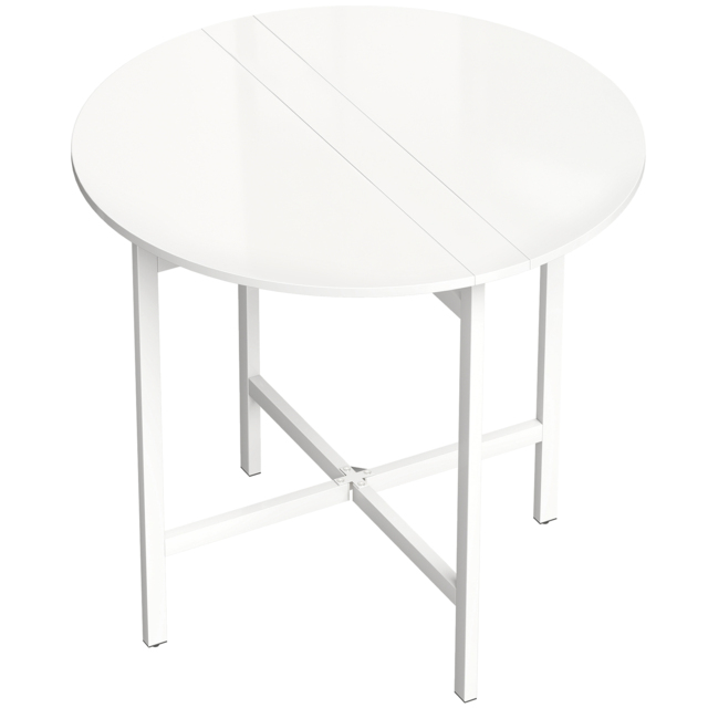 HOMCOM Collapsible Drop Leaf Table, Folding Dining Table for Small Spaces, Extendable Kitchen Table with Steel Frame, White - image 1